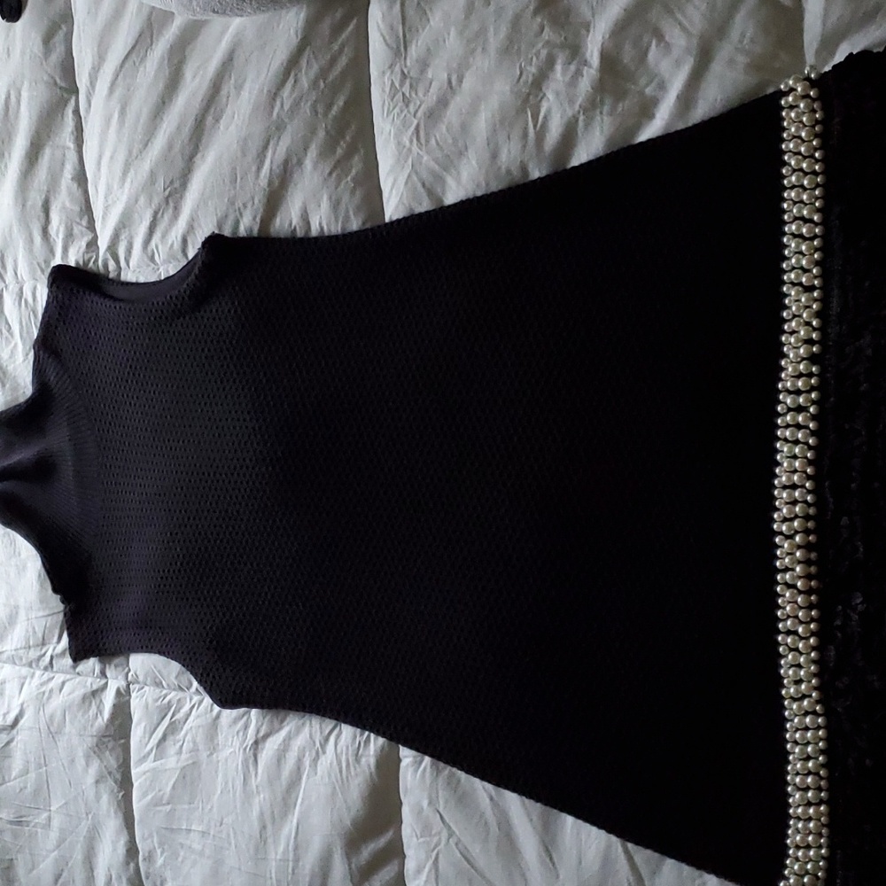 Maguinn Knit dress with pearl detail on trim.